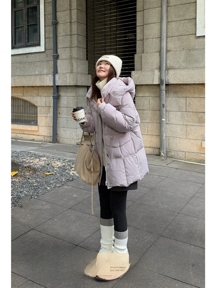 

Новая женская удлиненная куртка-пуховик больших размеров с капюшоном, белая, на натуральном пуху, теплая, повседневная, в национальном стиле