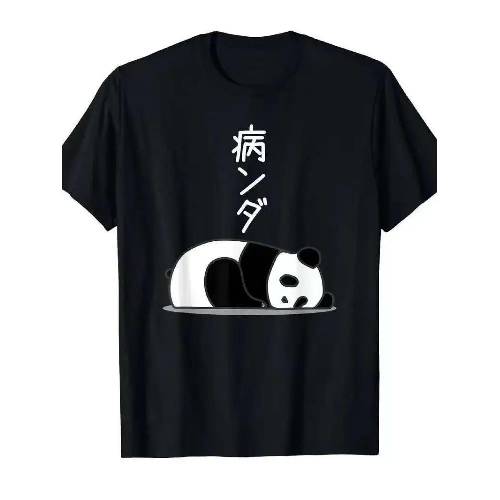 Men T Shirt Sleeping Panda Design Comfortable Regular Fit Crew Neck Black White Graphic Summer Casual Cotton Short Sleeve