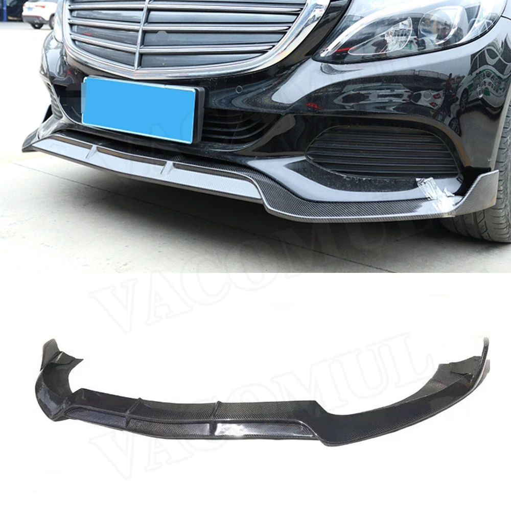 VACOMUL For C Class Carbon Fiber Front Bumper Lip Spoiler for Mercedes Benz W205 C180 C200 C260 Standard Bumper 15-19 CarStyling