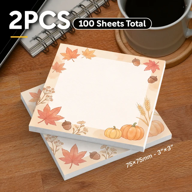 2pcs Autumn Sticky Notes, Fall Pumpkin & Maple Leaf Memo Pads, 100 Sheets Total, Removable Self-Adhesive Notes for Planner, To-D 2pcs Autumn Sticky Notes, Fall Pumpkin & Maple Leaf Memo Pads, 100 Sheets Total, Removable Self-Adhesive Notes for Planner, To-D