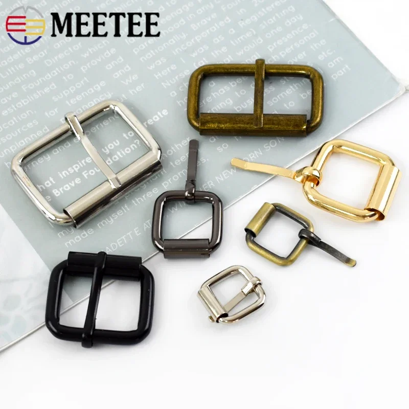 5Pcs Meetee 13-38mm Metal Buckles For Belt Shoes Bag Strap Webbing Slider Adjust Roller Pin Buckle DIY Leather Craft