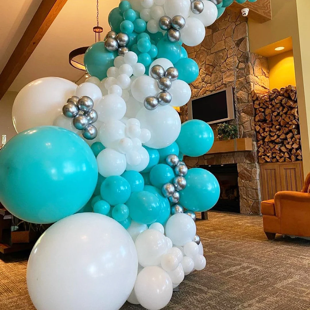 Teal Blue Balloon Arch Garland Kit Turquoise Silver White Balloon Baby Shower Kid Birthday Decoration Wedding Party Decor Globos