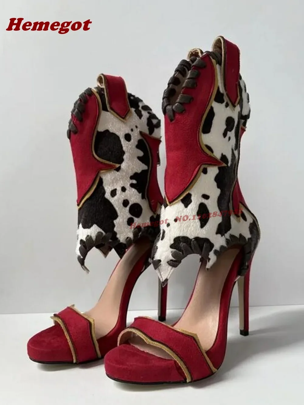 Colorblock Stiletto Heels Women's Sandals Leopard Fur Patchwork Sandals Open Toe Suede Splicing Sewing One Strap Luxury Shoes
