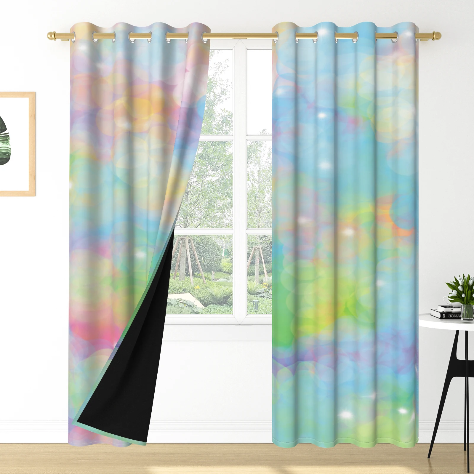 2pcs/set Colorful Sky Window Curtains Colorful Spot Clouds Rainbow Bathroom Living Room Decoration Blackout Polyester Curtains