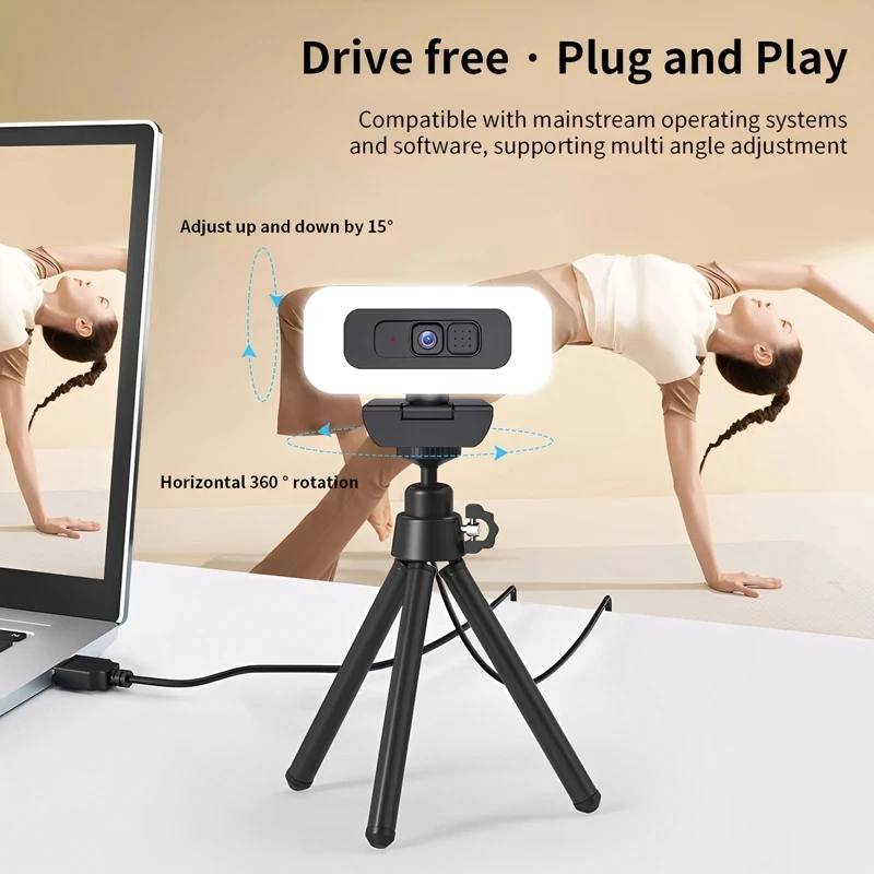 كاميرا ويب Xiaomi المحمولة عالية الدقة 2K 4K للكمبيوتر المحمول والتركيز التلقائي كاميرا ويب البث المباشر مع ميكروفون البث المباشر مع الضوء