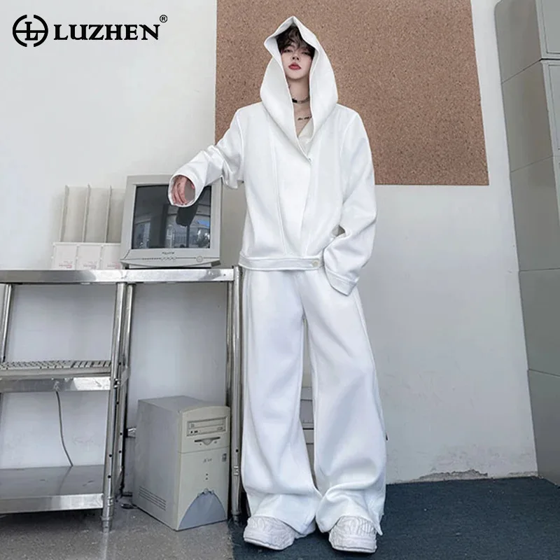 

LUZHEN, осенние уличные однотонные комплекты из двух предметов, модные свободные повседневные брюки с широкими штанинами, мужские оригинальные толстовки, толстовка JY4232