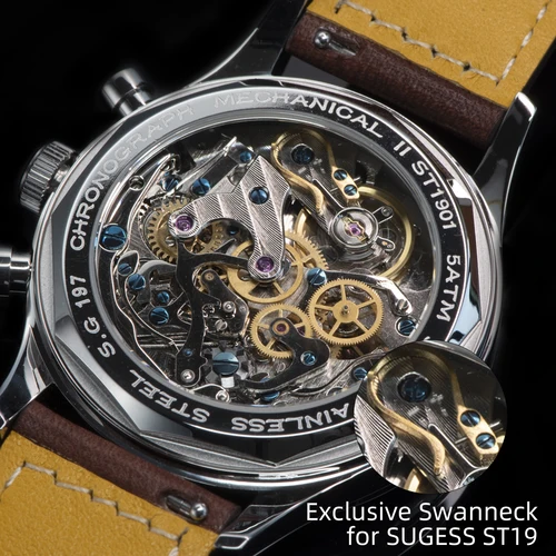 Imagen 2 del producto Reloj piloto Sugess con movimiento de gaviota, reloj de pulsera con cuello de cisne, cronógrafo mecánico, cristal de zafiro, carreras limitadas militares 1963