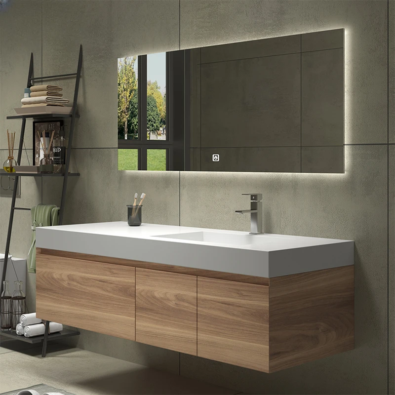 

Rock-slab integrated washbasin bathroom cabinet Japanese log color washbasin combined bathroom custom solid wood washstand