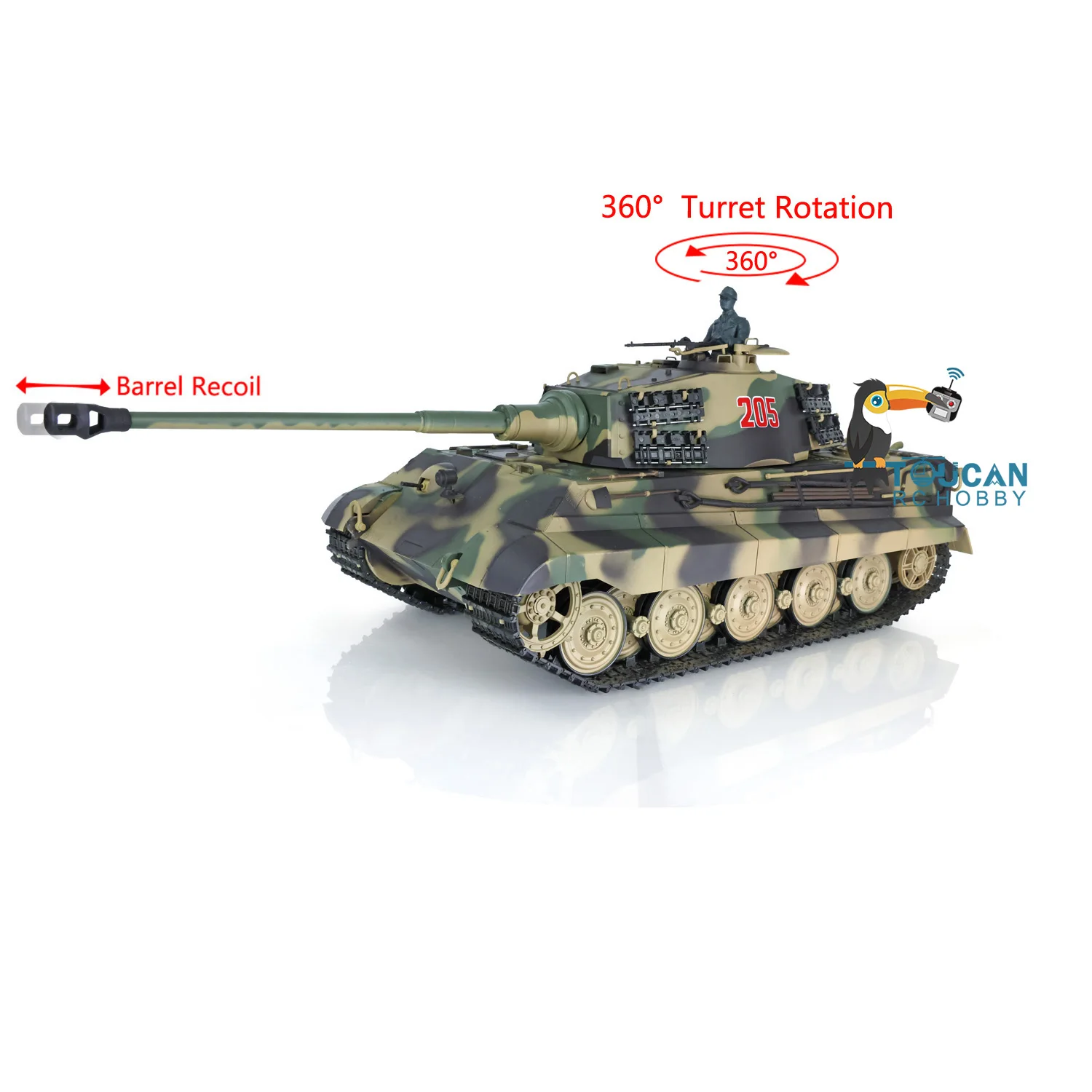 Boys Gifts Heng Long 1/16 7.0 Plastic 3888A German King Tiger RC Tank Barrel Recoil 360° Ready to Run Model Toys TH17520-SMT7