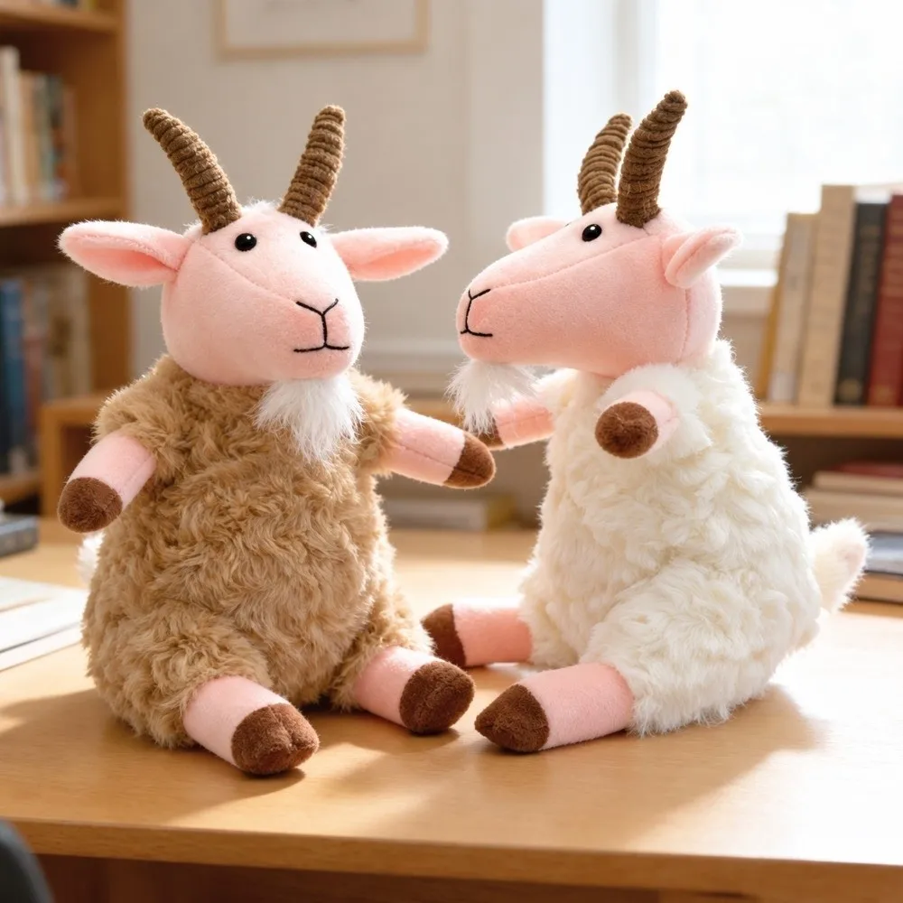 Cute 31cm Goat Long-horned Lifelike Simulation Cartoon Animal Sitting Desktop Pets Home Decor