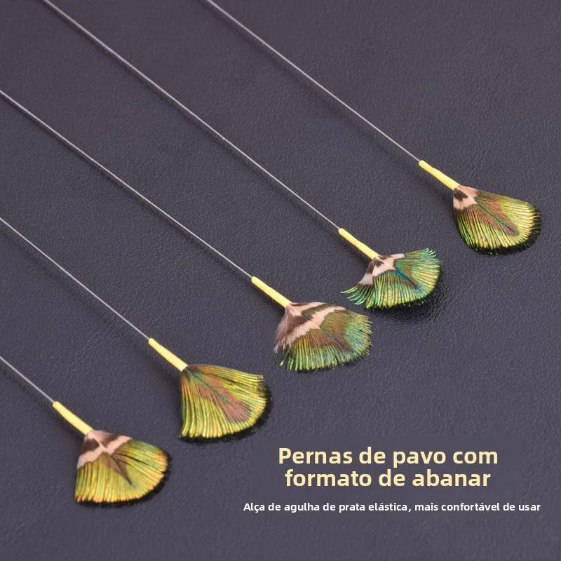 ferramenta-de-limpeza-de-ouvidos-com-pena-de-pavao-em-formato-de-leque-e-ponta-de-prata-escova-facial-com-detalhe-dourado-f