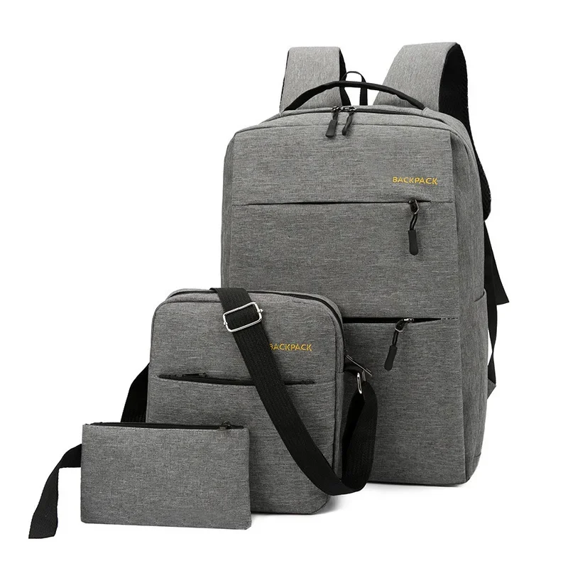 Men\'s Business Backpack USB Charging Casual Female Student School Bag Minimalist Fashion Computer Bags Three Piece Set