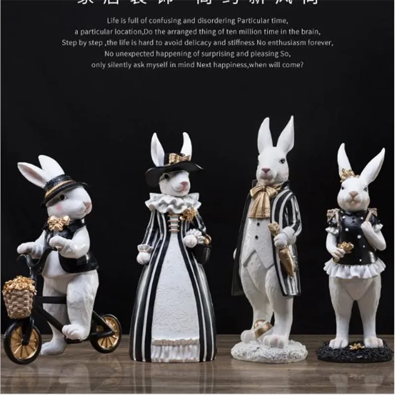 [VIP] Creative Resin Crafts Rabbit Family Statue Cute Table Ornaments Home Decoration Accessories Birthday Gifts