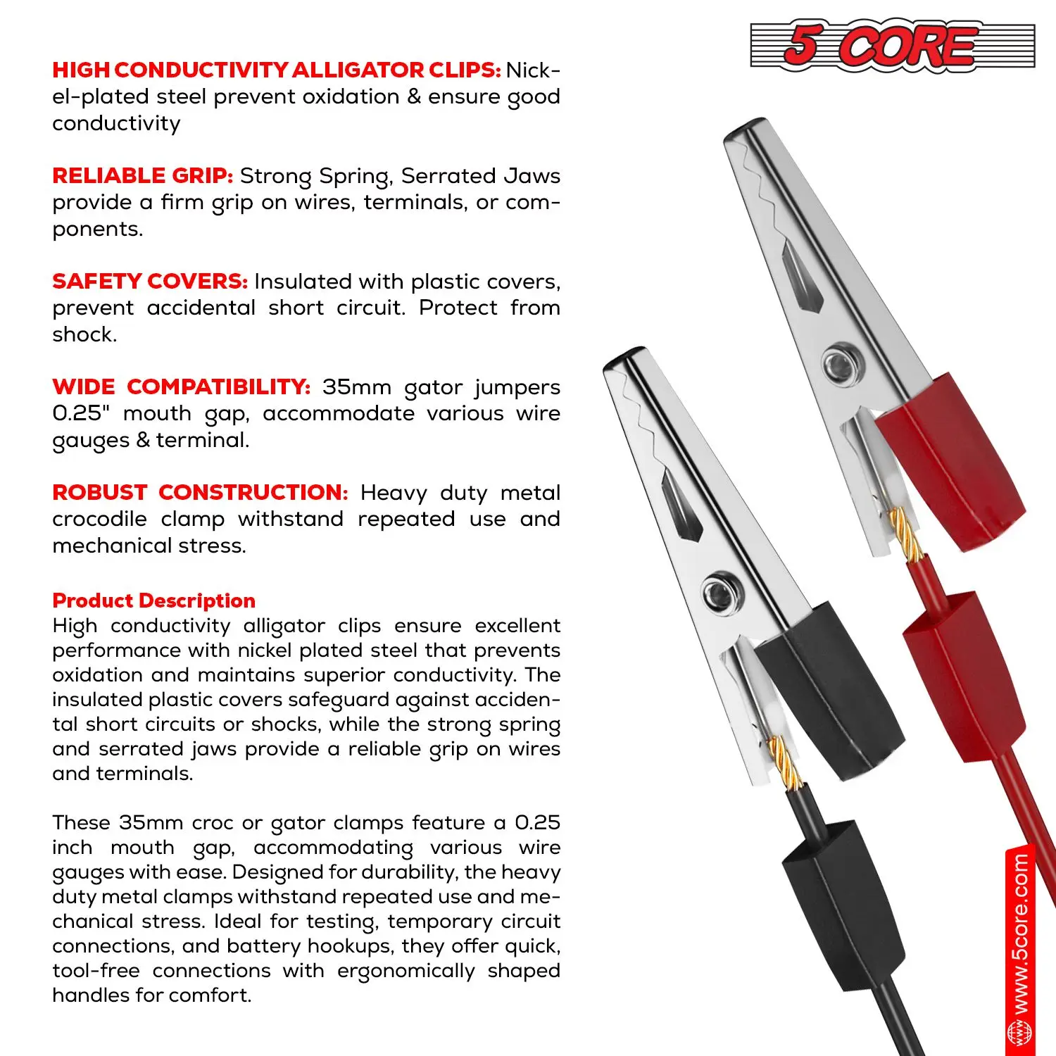 Morsetti a coccodrillo Morsetti elettrici per ponticello per batterie piccole in metallo Clip Gator isolata per carichi pesanti - ALLIGATORE 25 PZ