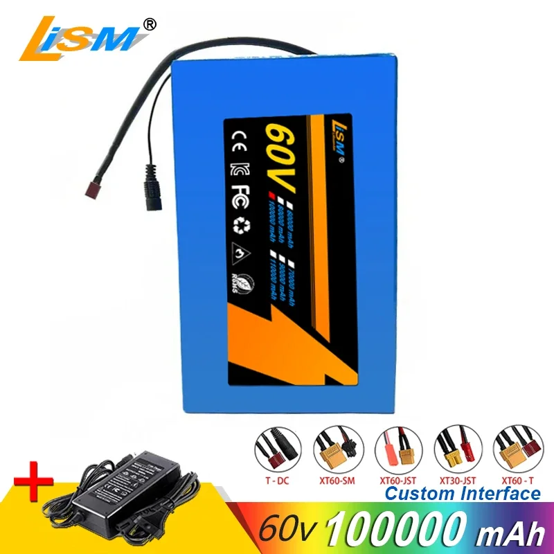 16S6P 60V Rechargeable 2400W Lithium Battery Pack Original 60v for 60V 100Ah for Electric Ebike Bicycle Scooter Spare Batteries