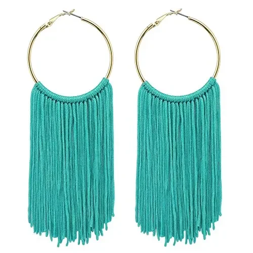 

Fashion Long Tassel Large Circle Dangle Earrings Multicolor Beach Vacation Metal Geometric Earrings For Woman Jewelry Gift