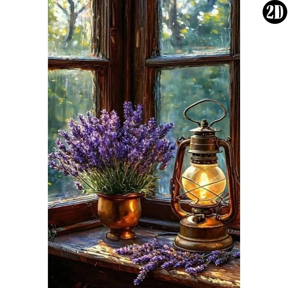 Vintage Metal Tin Sign, Vintage Window Lavender Oil Lamp Rural Country Home Wall Decor Plaque