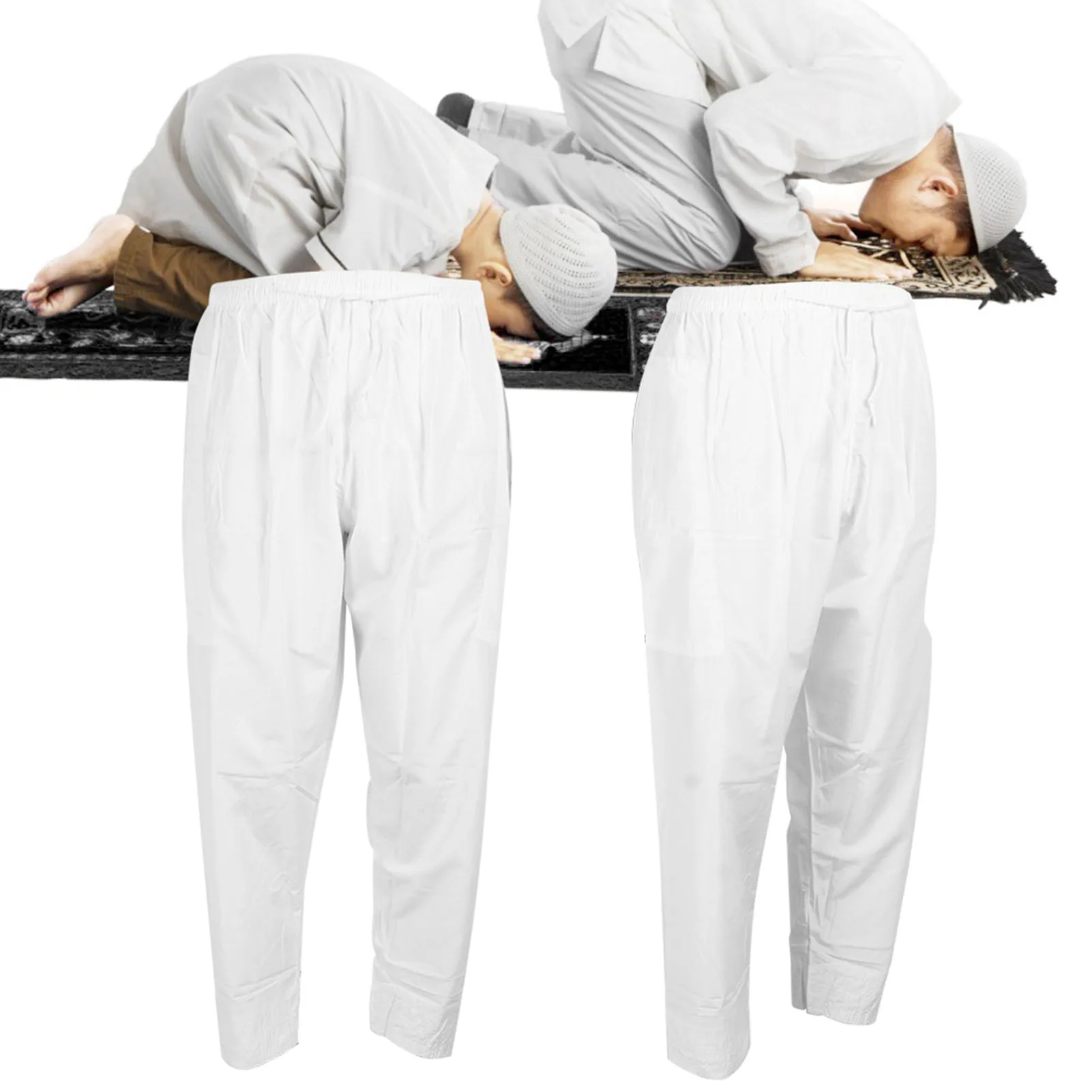 Men Muslim Pants Polyester Cotton LooseStyle with Waist Elastic Band Afghan Trousers Clothes Men Muslim Trousers Muslim Supplies