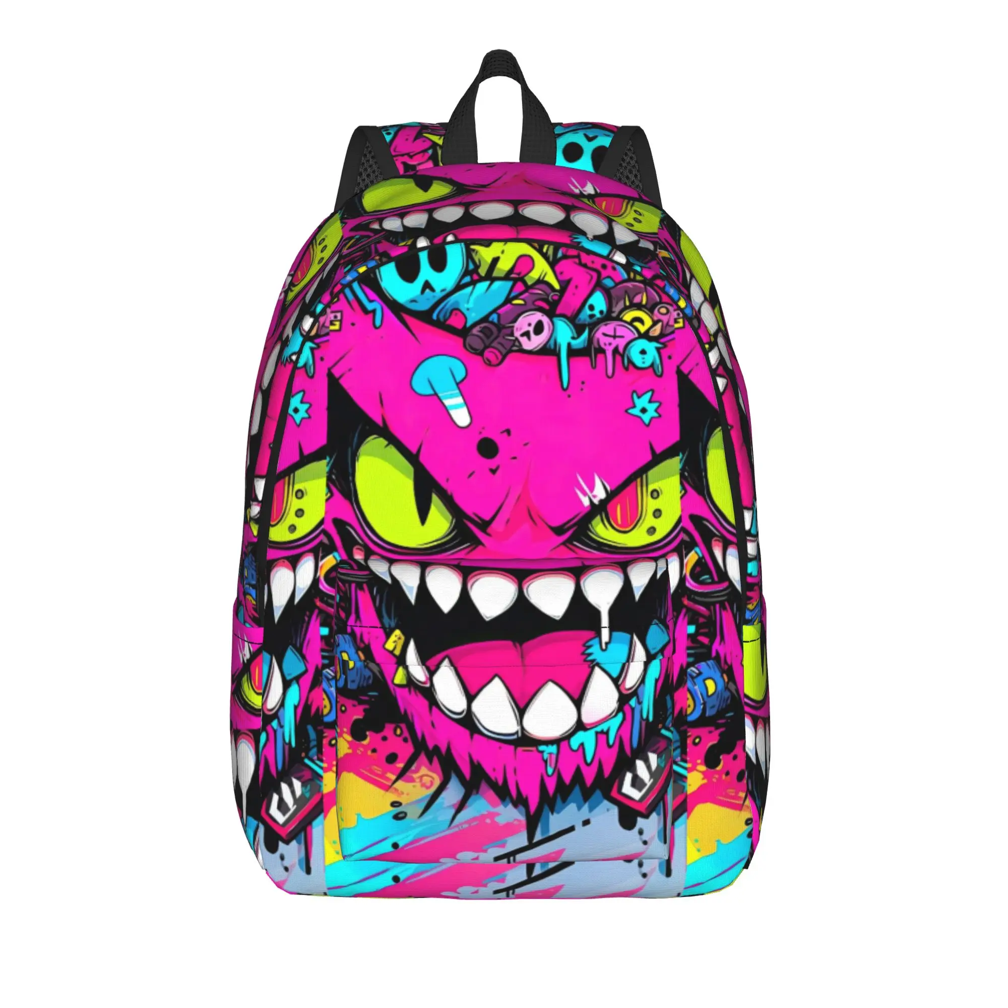Hip Hop Retro Neon Pink Demon Monster Backpack Teen Lightweight Backpacks Polyester Novelty High School Bags Designer Rucksack