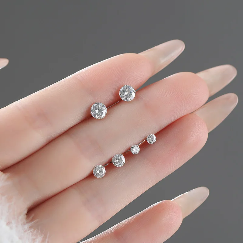 S999 Pure Silver Moissanite Stud Earrings for Women Minimalist Luxury Ear Piercing Unique Elegant Daily Fashion Ear Jewelry