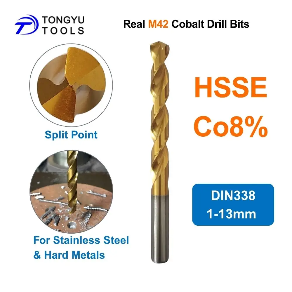 

M42 Cobalt Drill Bit HSS Co8% Twist Drill Bit TiN Coated DIN338 Type W for Stainless Steel Hard Metal 1-13mm