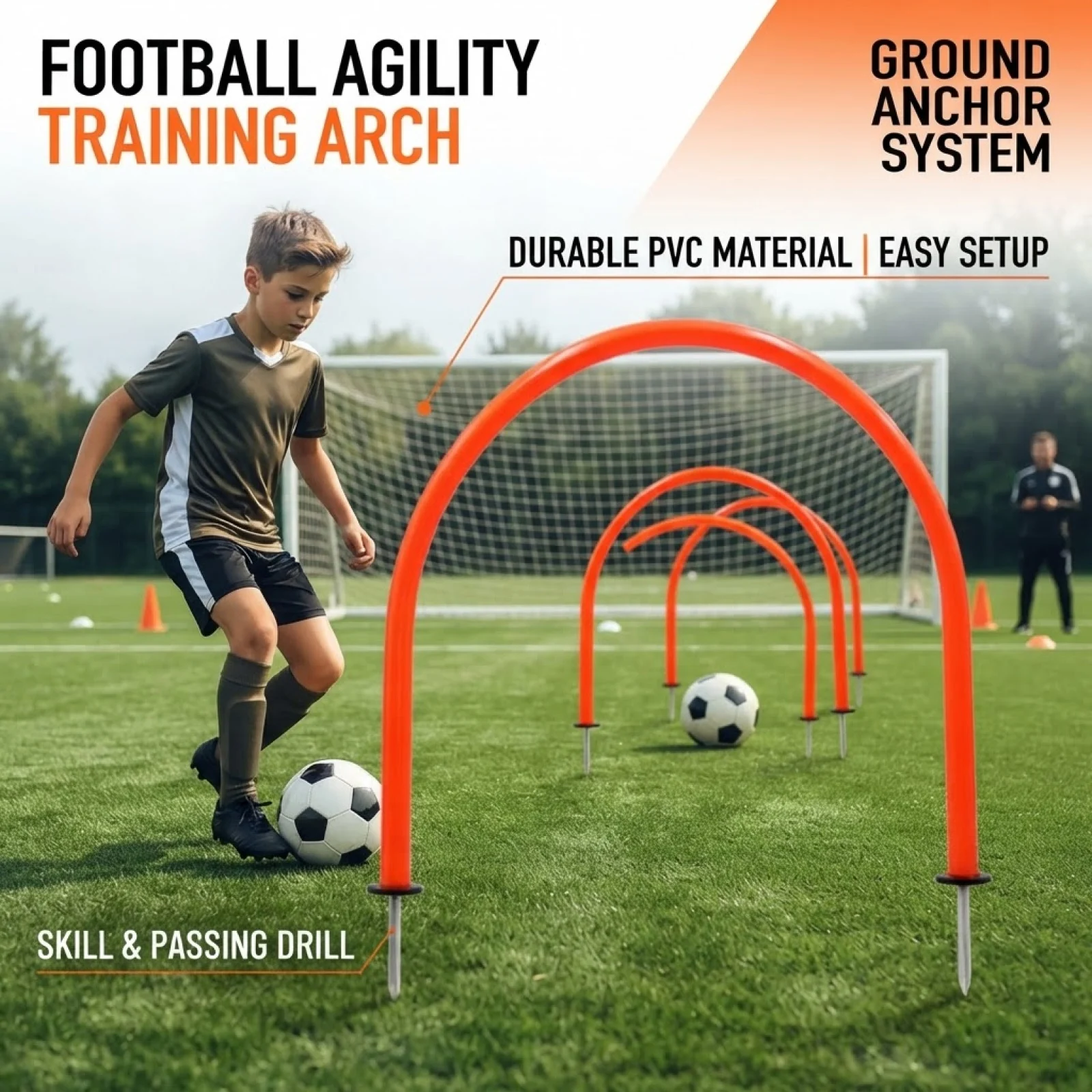 Lightweight Training Soccer Goal Post Passing Arch Skill Trainer Resilient PVC Ground Stake for Backyard Football Practice