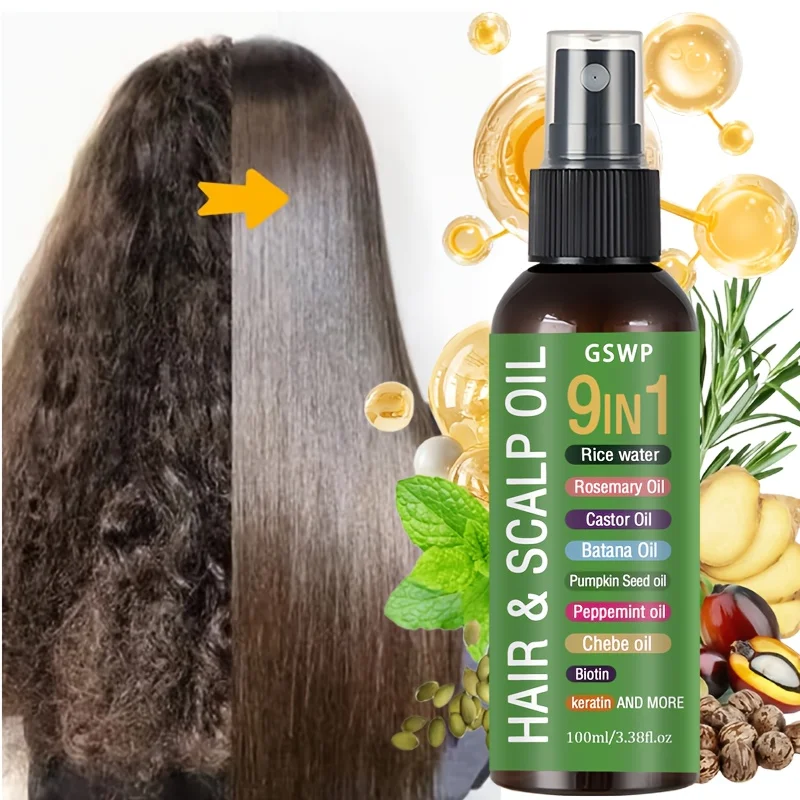 GSWP 9-in-1 Hair Oil，Tames Dryness & Breakage，Deep Moisturizing, Moisturizing and Smooth + Heat Protection. 100ml /200ml
