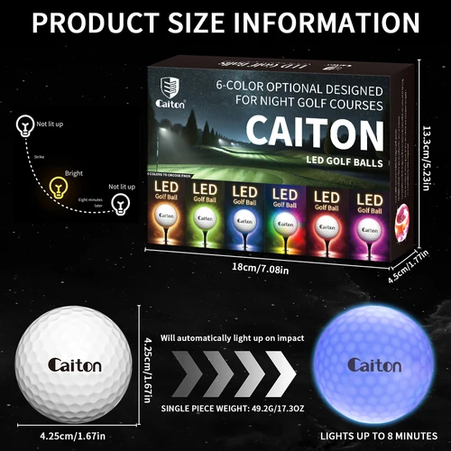 Imagen 2 del producto Pelotas de golf Caiton Night Glow: juego de 6 pelotas de alta visibilidad y activadas por impactos para jugar nocturno, regalo perfecto para amantes del golf