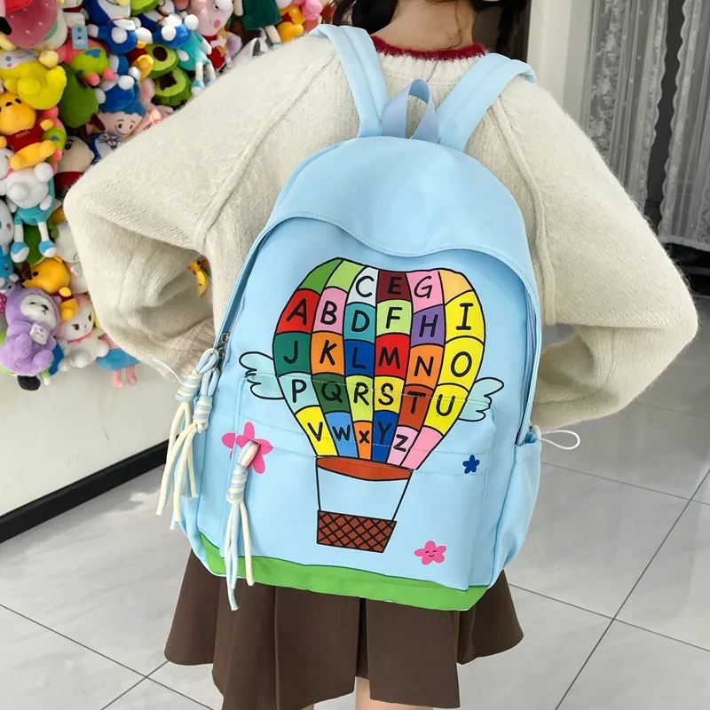 

New colorful hot air balloon letter student lightweight waterproof school bag large capacity stylish cartoon casual backpack