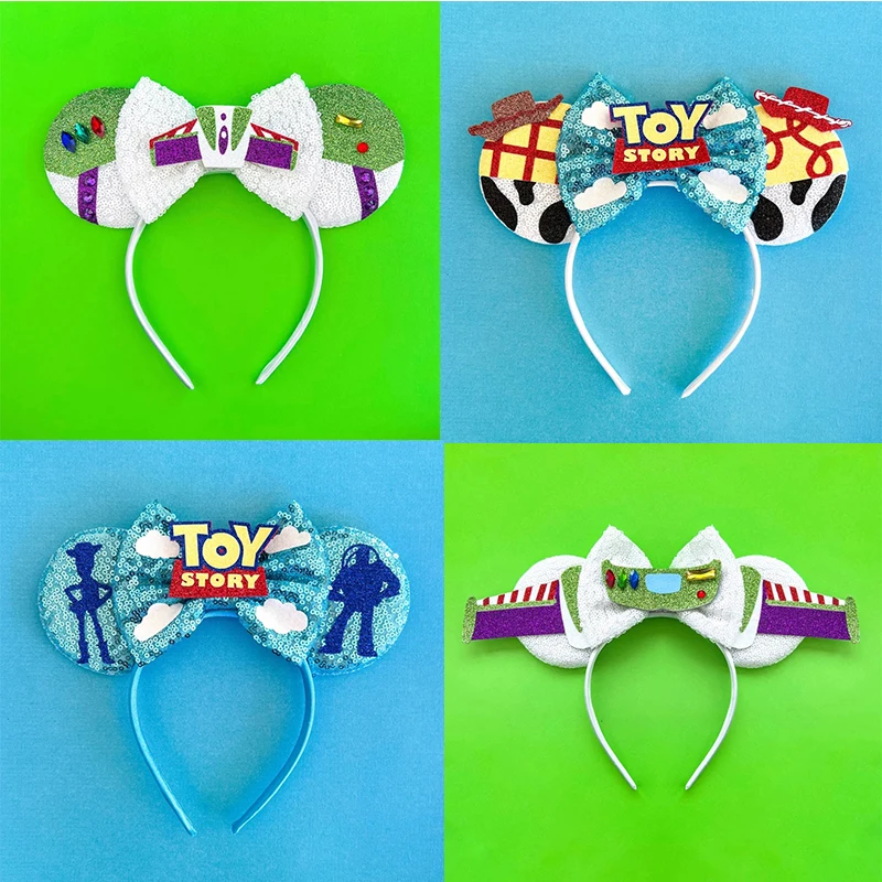 Disney Toy Story Woody Jessie Ears Hairbands Girl Buzz Lightyear Headbands Women Sequins Bow Hair Cosplay Accessories Kids Gifts