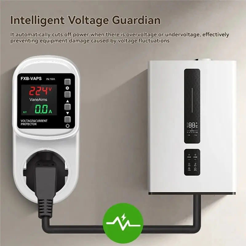M11K-Self-Resetting Over/Under Voltage Protector 16A Current Protection Real-Time Display For Home Appliances EU Plug