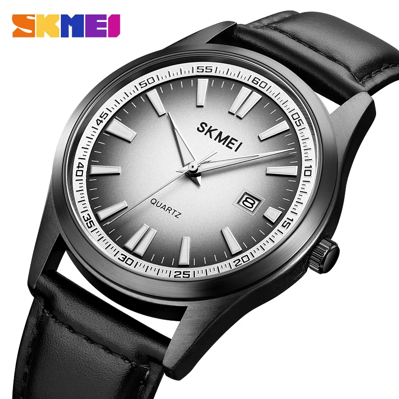 

SKMEI повседневные японские кварцевые часы с датой и временем, мужские модные часы-браслет из натуральной кожи, мужские часы reloj hombre