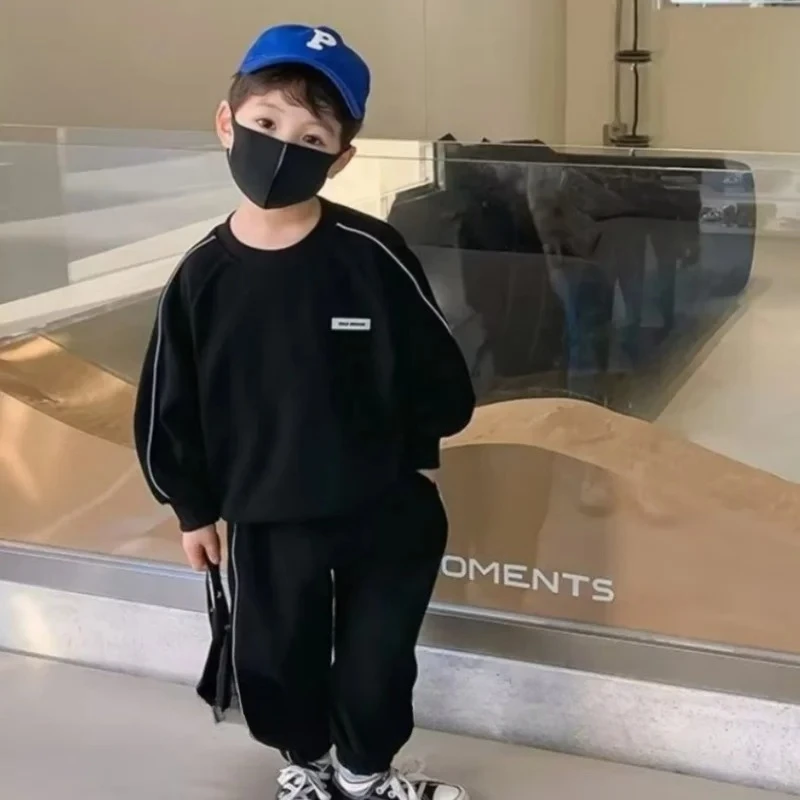Blue Spring Autumn Cotton Jogging Suit Teenagers Children Clothing Boys Sweatshirts +Pants Kids Suits 2PCS/Set Cotton 2025
