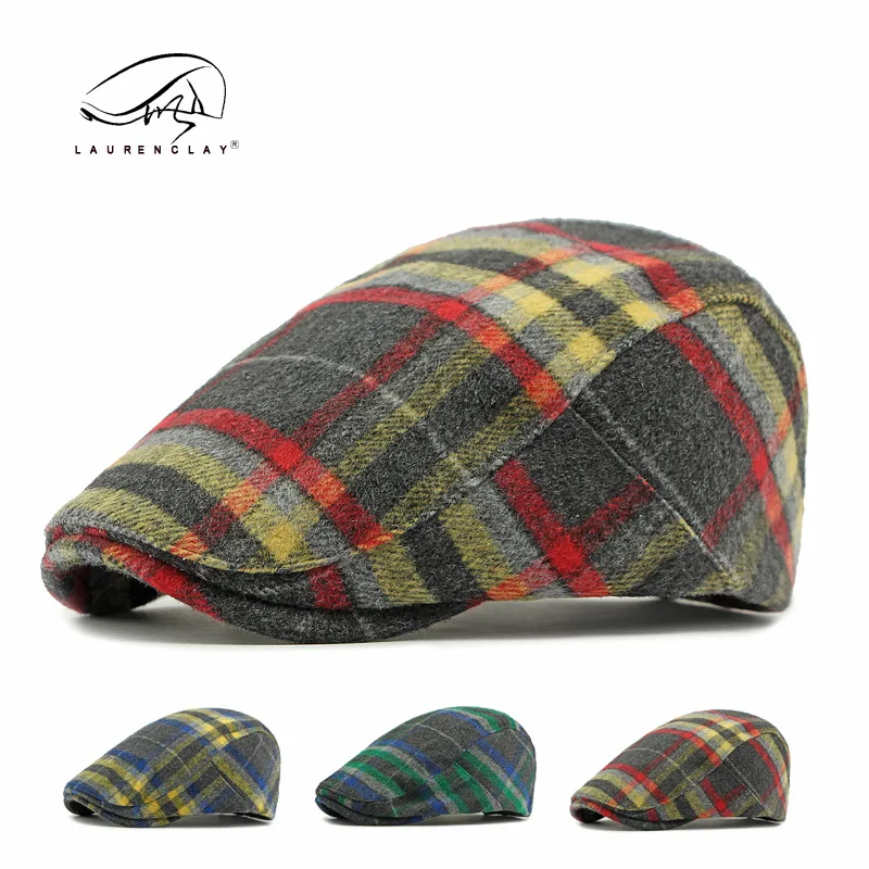 

Hat For Women Autumn And Winter New Checked Beret British Vintage Woolen Peaked Cap Versatile Advance Hats Trendy Men