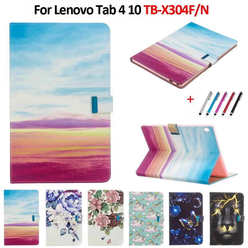 

Painted Leather Folding Magnetic Cover Case For Lenovo TAB4 Tab 4 10 TB-X304L TB-X304F/N Funda Tablet For Lenovo Tab 4 10 Plus