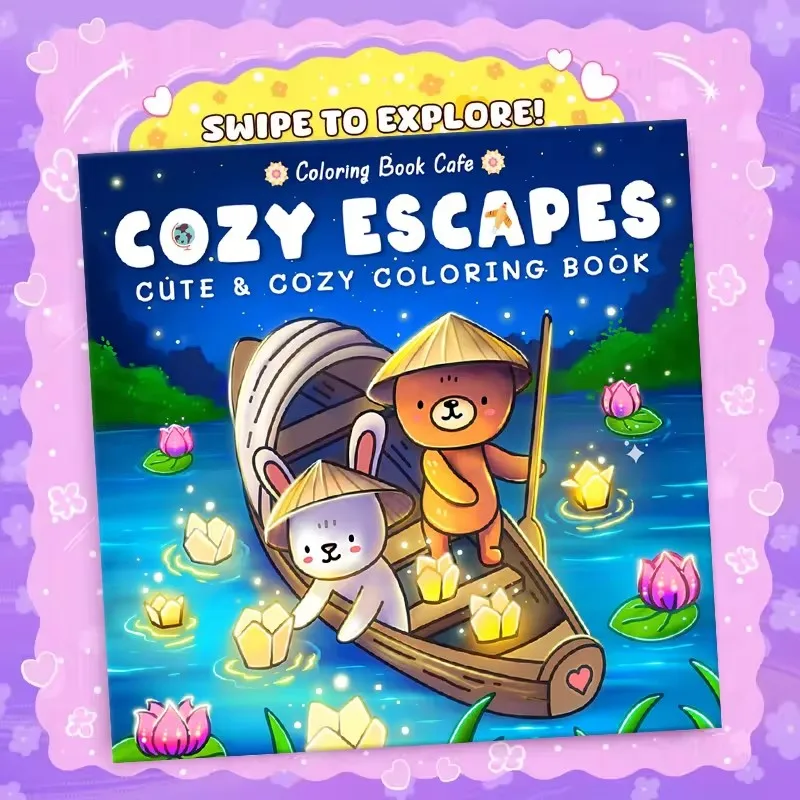 Cozy Escapes Cute & Coloring Book for Stress Relief Art Drawing Perfect Gift Party and Birthday