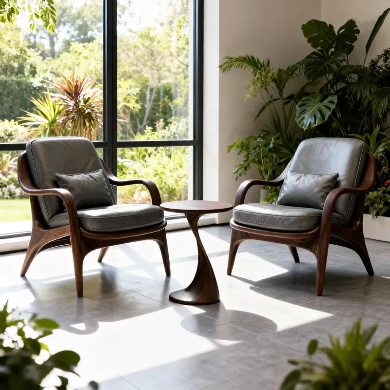 New Chinese Style North American Black Walnut Leisure Sofa Balcony Solid Wood Single Chair Casual High End Furniture
