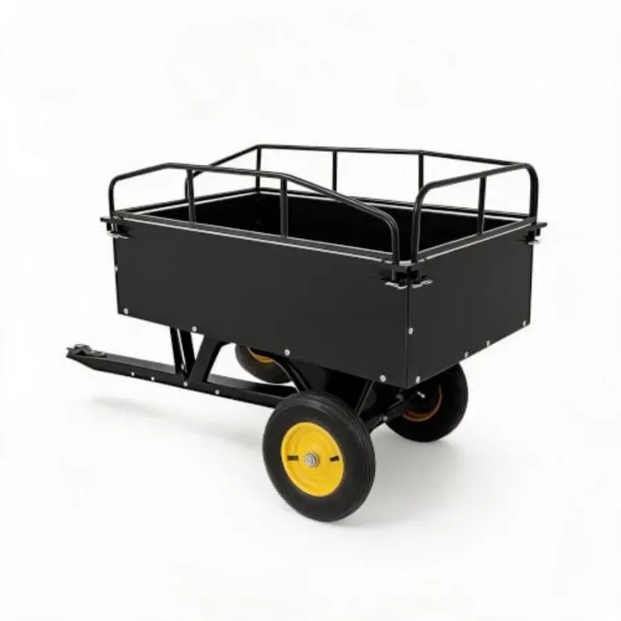 Heavy Duty ATV Dump Trailer for lawn and garden use, Q235 steel construction, black finish, 750 lbs capacity with quick-release