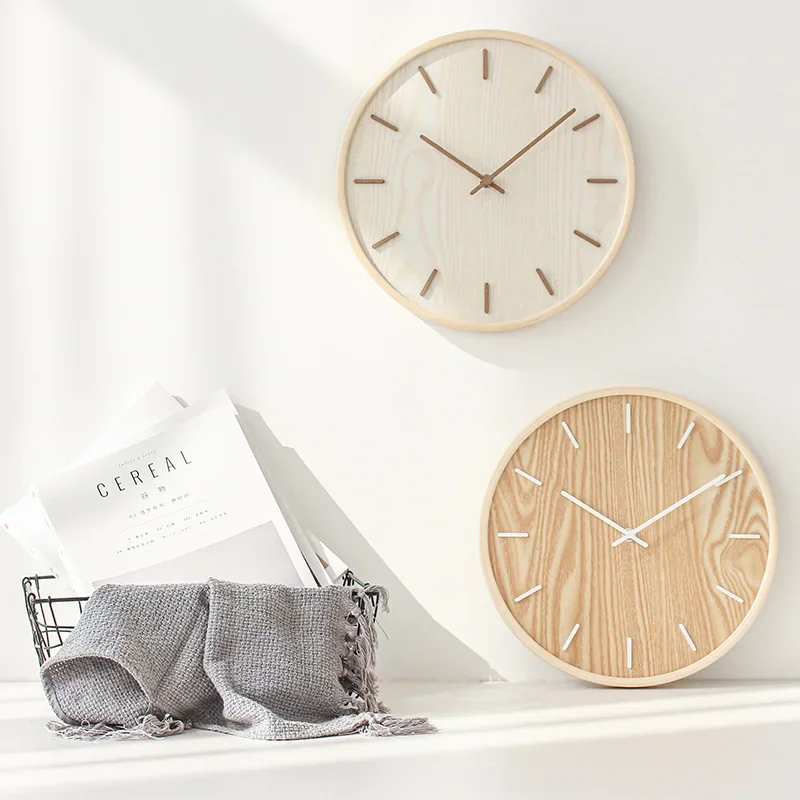 1pc Japanese Silent Wall Clock Living Room Bedroom Simple Modern Decoration Home Wall Watch Wooden Quartz Clock, South  clocks