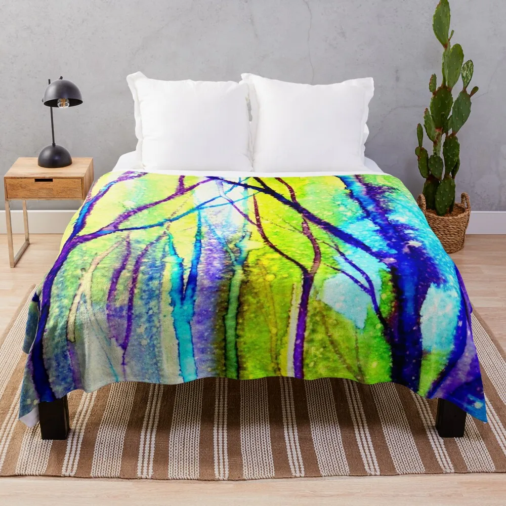 

Watercolour Trees Throw Blanket Soft Beds Bed For Decorative Sofa Bed Fashionable Blankets