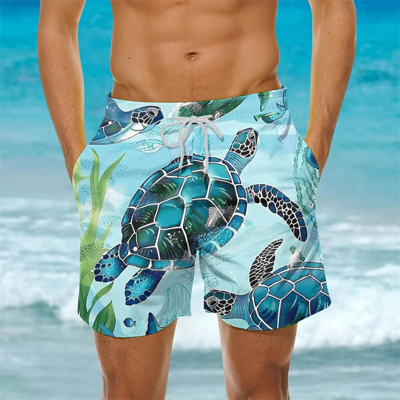 

3d Colorful Turtle Printed Men's Trunks Shorts Swimsuit Vintage Summer Casual Oversized Hawaiian Shorts Men Holiday Board Shorts