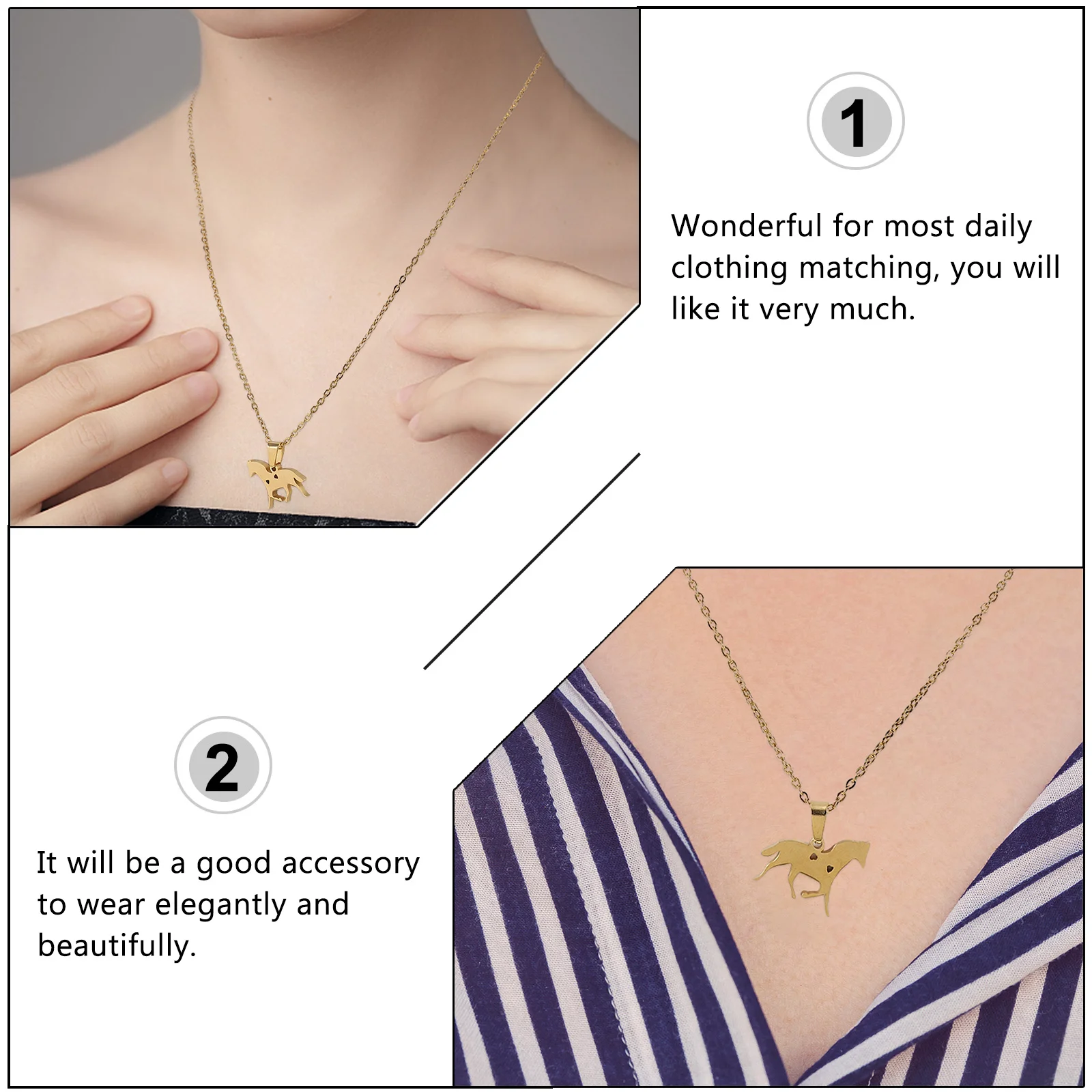 

2Pcs Horse Pendant Necklace Delicate Animal Necklace Versatile Neck Chain Women Everyday Wear and Special Occasions