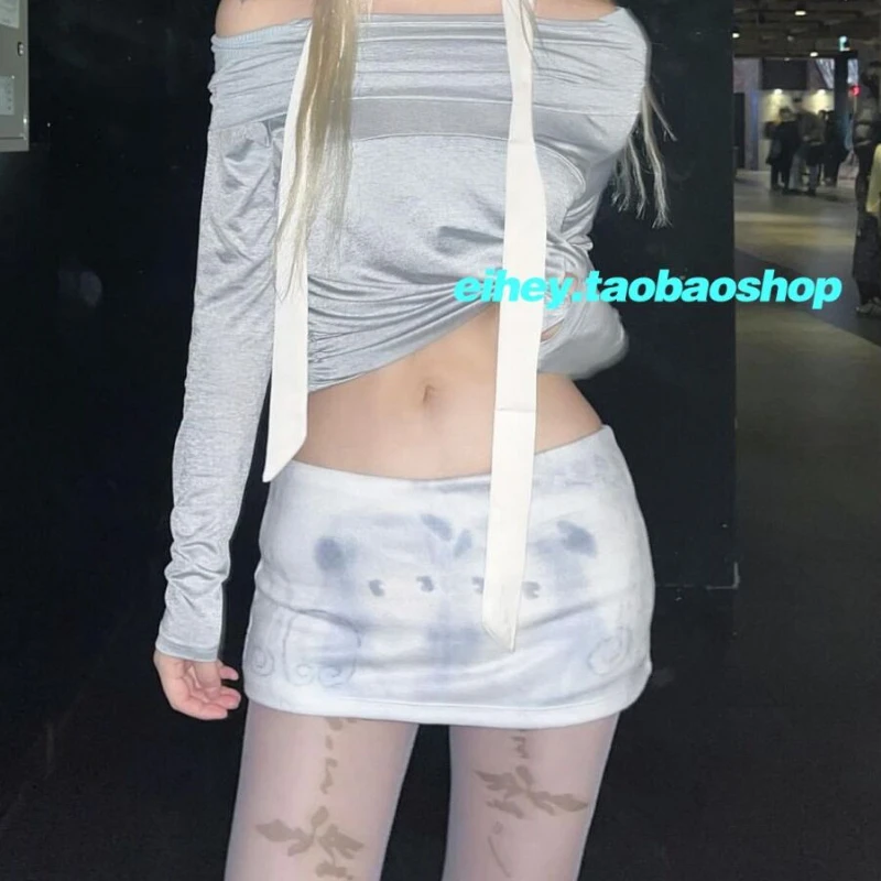 

Vintage Low Waist Sexy Slim All Match Mini Skirt Women 2024 Summer New Korean Cartoon Printing Casual A-line Skirt