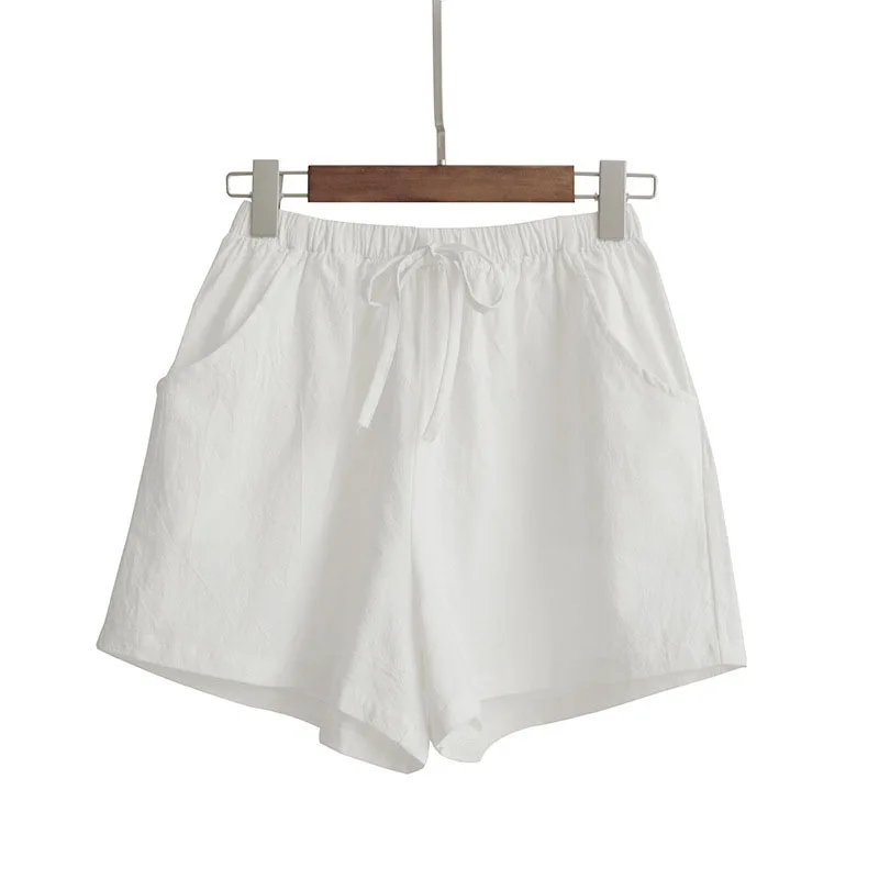 Damen Baumwoll-Leinen-Shorts 2026 – Neue Sommer High-Waist Freizeit-Sportshorts für Damen, einfarbig mit Taschen, lockere Strand-Shorts – Detail 8