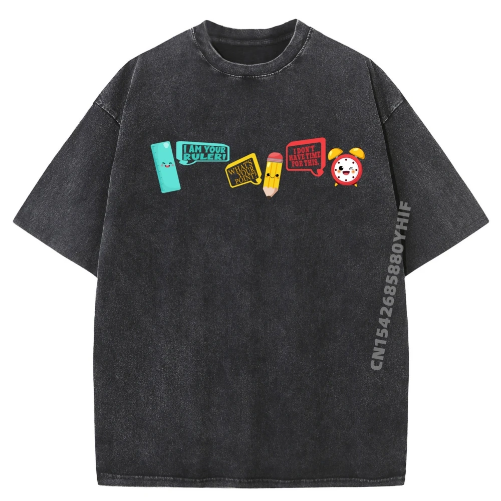 

Cute Kawaii School Supplies Pun Welcome Back To School Men Clothes Men Clothes Illustration Printed Washed Shirt