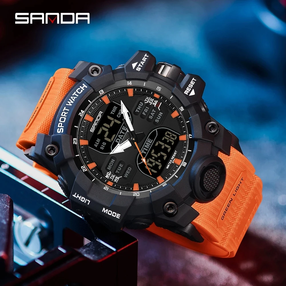 SANDA 6126 New Product Alarm Clock Multifunctional Men\'s Fashion Trend Korean Edition Waterproof Shock Resistant Wrist Watch