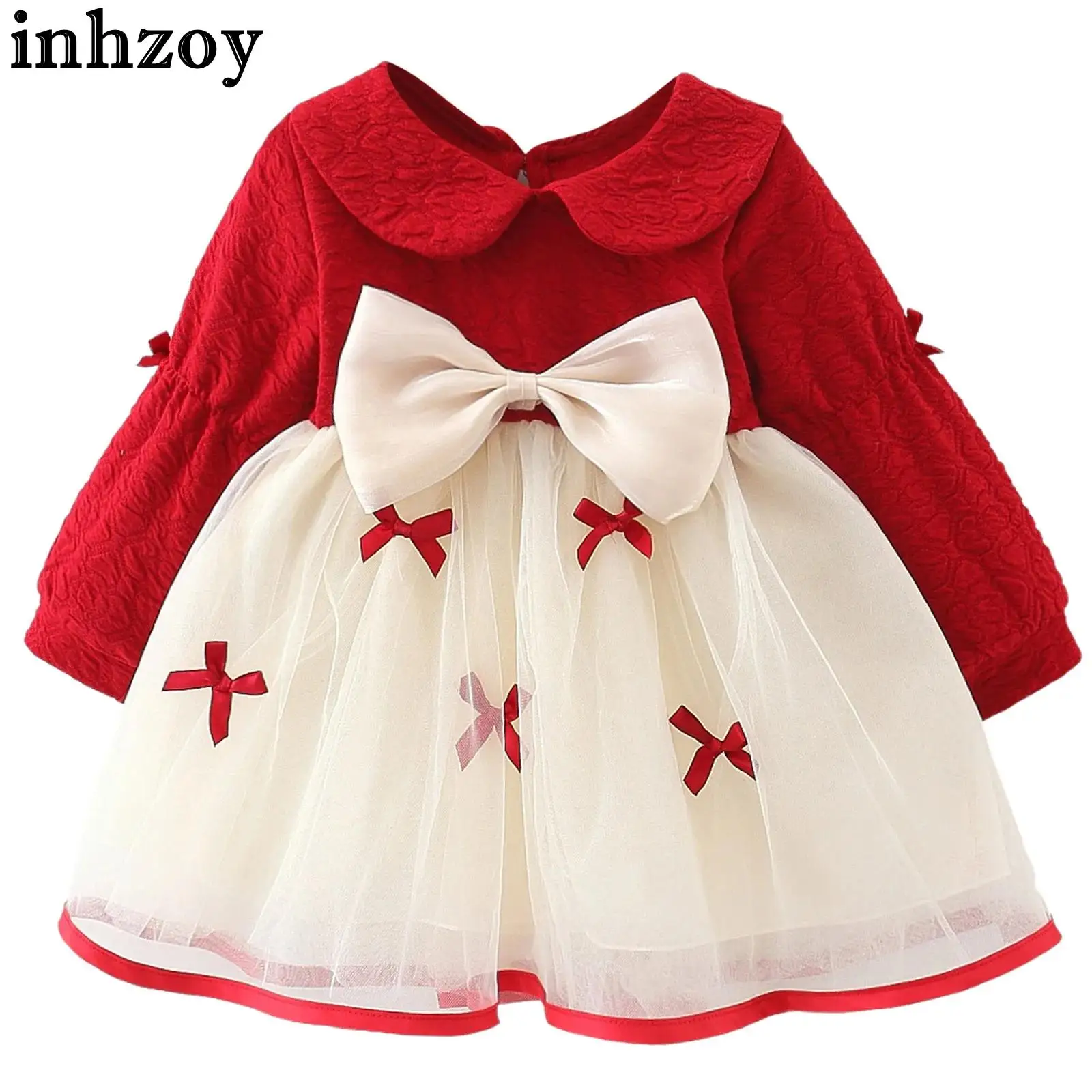 

Рождественское платье для маленьких девочек, многоуровневое бальное платье-пачка принцессы с длинными рукавами и бантом, костюм для фотосессии на свадьбу, день рождения