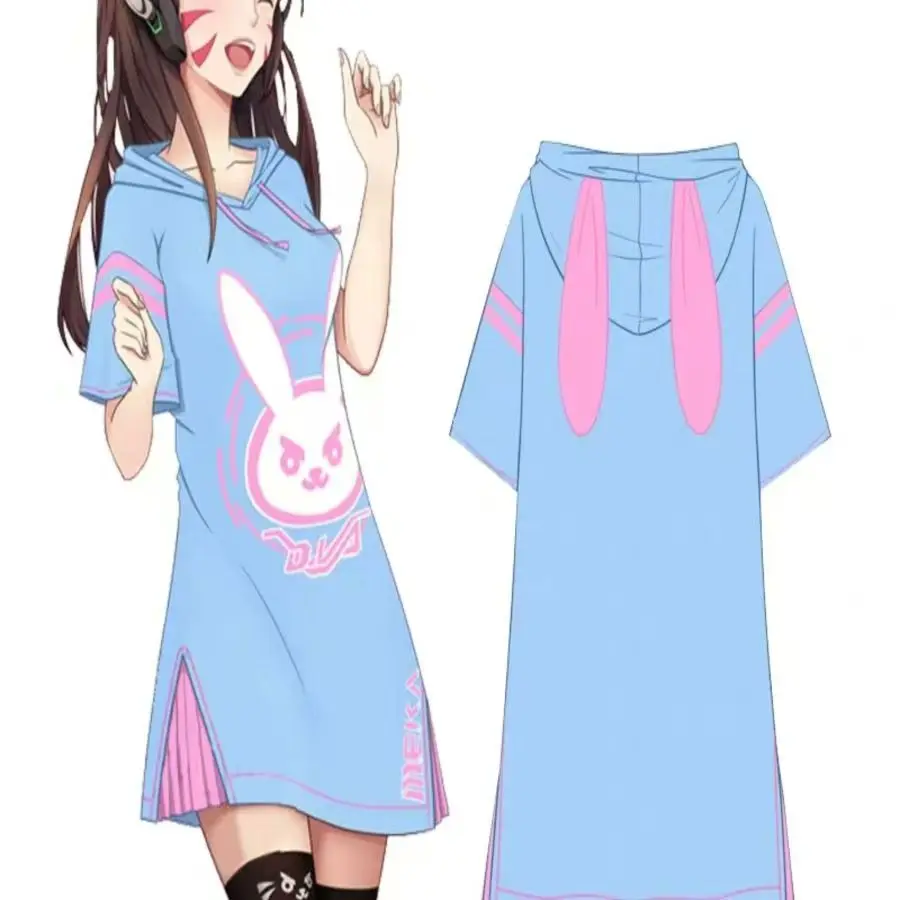 dva-ドレスホットゲームヒーローズ-dva-コスプレオーバーウォッチ-dva-パーカー大人用コスチュームトップピンクブルーロングシャツドレスコスプレレジェンド