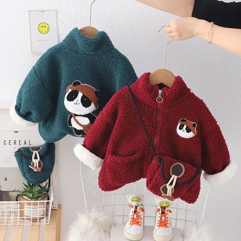 Infant Baby Clothing 1-4 Years Old Boys or Girls Winter Coat Thickened Warm Fleece Jacket Free Bag Children's Thermal Sweater