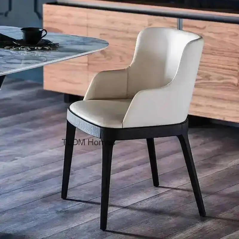 Solid Leather European Wood Foot Leisure Armchair Living Room Chairs Home Furniture Nordic Lazy Sofa Chair Balcony Dining Chairs